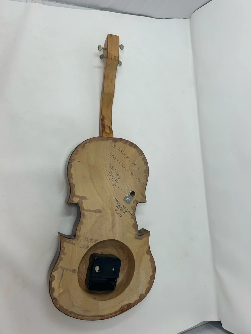 Cypress Wood Clock Violin Vintage and Unique 1985